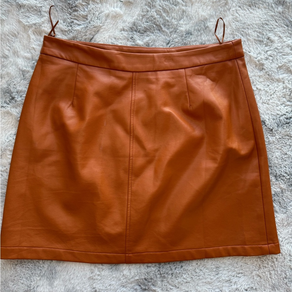 Like New - 12 - Chestnut Faux Leather French Connection Mini Skirt
